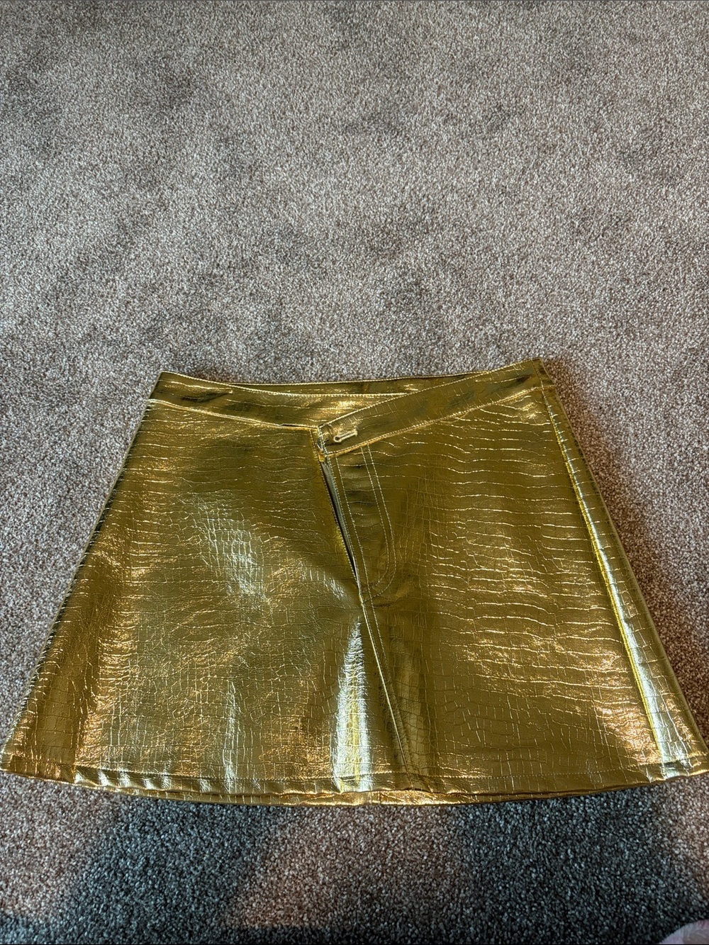 Torn by Ronny Kobo Metallic Gold Faux Croc Mini Skirt